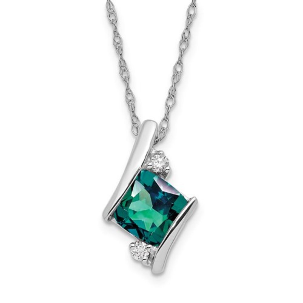Sterling Silver Gemstone & Diamond Charm Pendant Necklace Square Checkerboard
